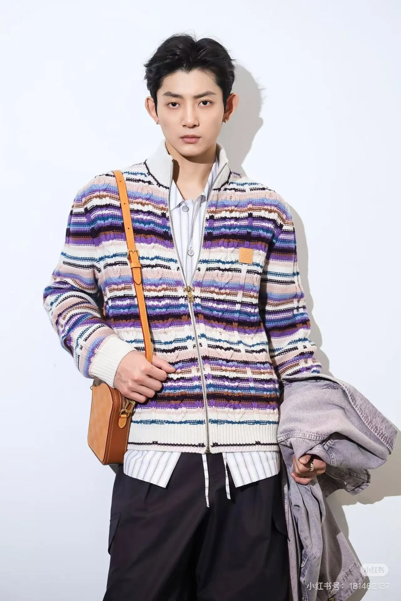 Louis Vuitton/Louis Vuitton Retro Color Striped Stand Collar Zip Knit Cardigan